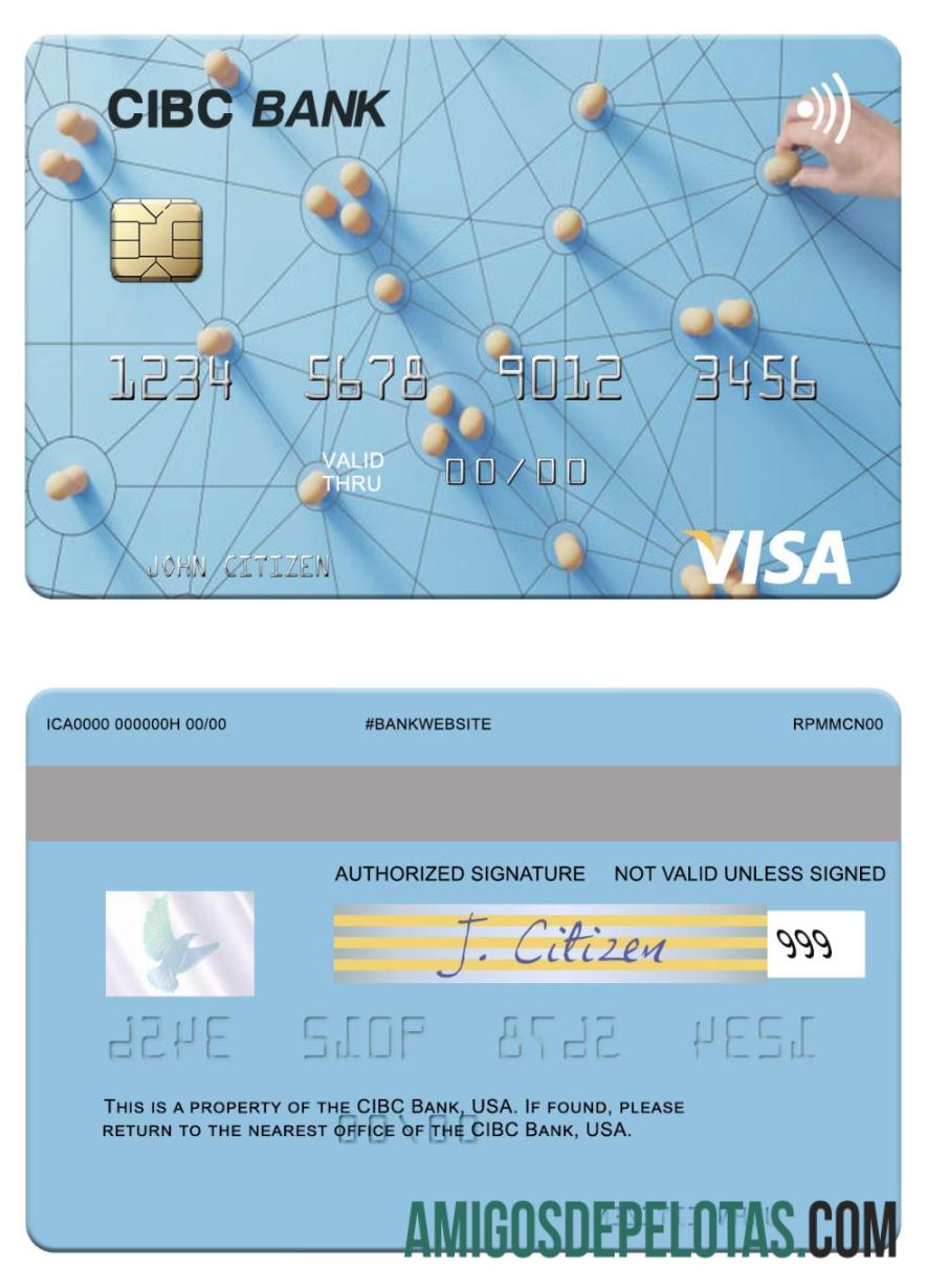 Cartão Visa do Banco CIBC dos EUA exemplo